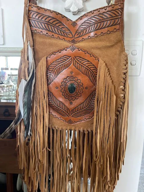 bag Hand-Tooled Suede Fringed Bag Etsy - Seller $119.54