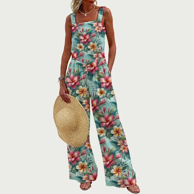 jumpsuit Hawaii Floral Wide-Leg Romper Etsy - Seller $49.4