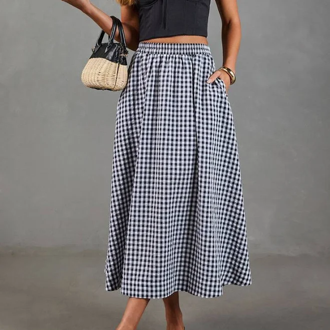 skirt Heritage Club Gingham Print Midi Skirt VICI $48