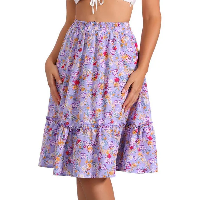 skirt INSPIRE CHIC Women's Ruffle Hem Elastic Waist Flowy A-Line Swing Floral Midi Skirt Kohl's $30.99