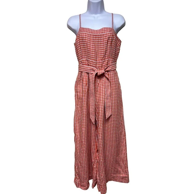jumpsuit J.crew 100% Linen Tie Waist Orange Red Gingham Jumpsuit Wide Leg Size eBay - lilcare-0 $44.99