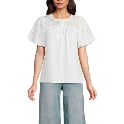 top Lands' End Women's Eyelet Crew Puff Sleeve Top Target $59.95
