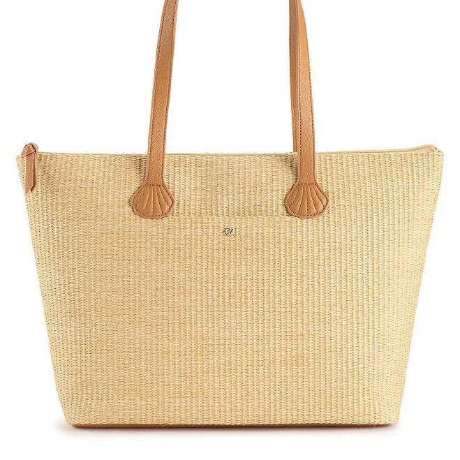bag LC Lauren Conrad Summer Straw Tote Bag, Dark Natural Straw Kohl's $60