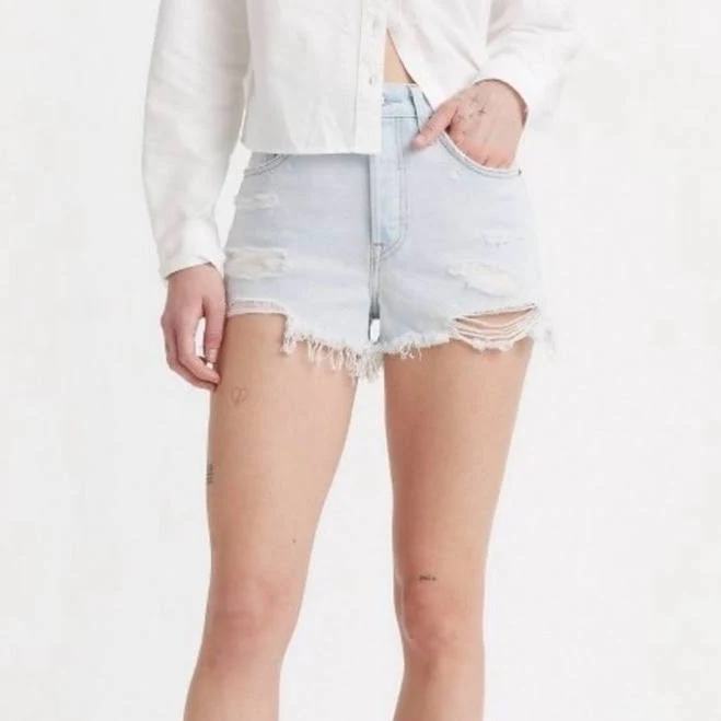 shorts Levi's Light Blue Distressed High-Rise Jean Shorts - New Women | Color: Blue | Size: 3XL Mercari $39