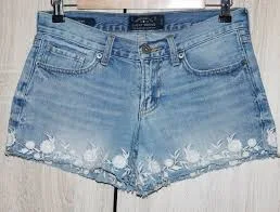 shorts Light Blue Ripped Cotton Denim Shorts with Embroidered Flowers Size M Etsy $29