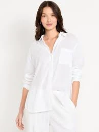 top Linen-Blend Loose Button-Down Shirt gap.com $44.99
