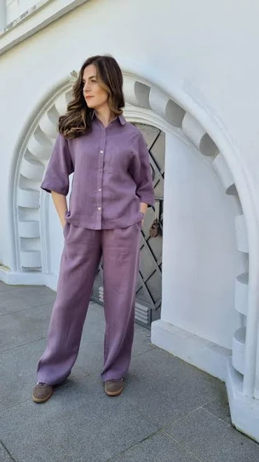 matching set Linen Shirt and Pants Set POSITANO, Oversized Linen Outfit for Women, Lavender Linen Two Piece Set, Relaxed Linen Pantsuit Etsy - Seller $191.13