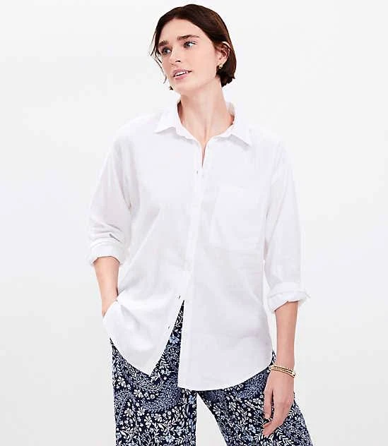 outerwear Loft Women's Oversized Linen Blend Shirt with Pocket LOFT $24.44
