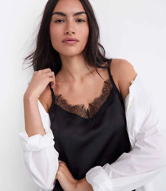 top Loft Women's Petite Lace Trim Satin Cami Top LOFT $18.27