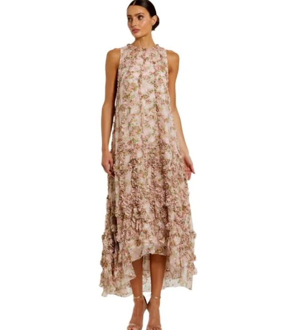 outfits Mac Duggal Women's Sleeveless Floral Print Chiffon Micro Ruffle Gown Macy's $498