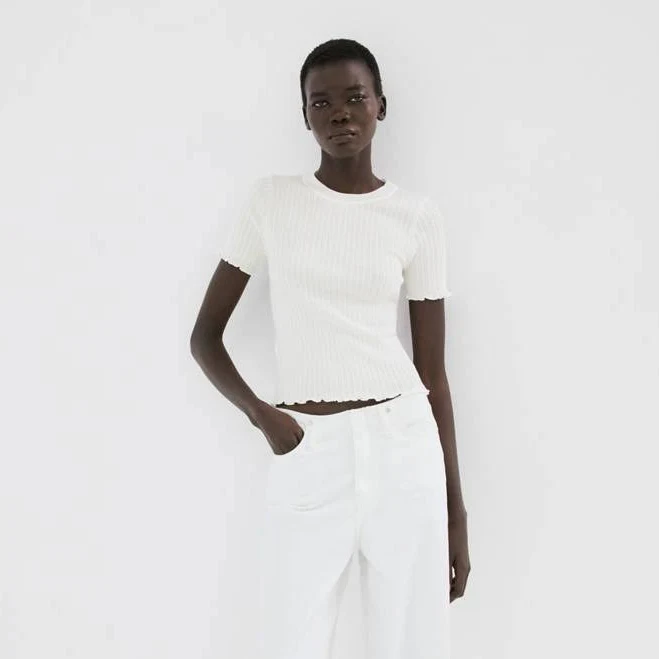 top MANGO Women's Ribbed Knit Cotton Blend T-Shirt shop.mango.com $59.99