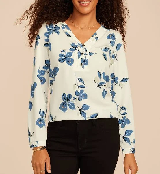 top maurices Women's Floral Pleated V-Neck Button Front Blouse Maurices $22.19