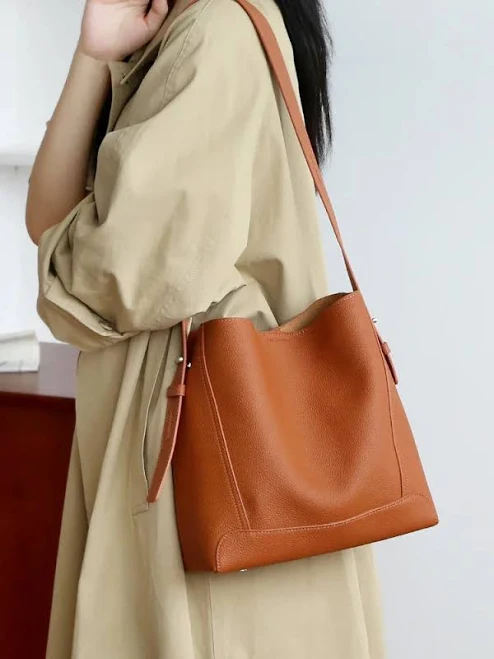 bag Minimalist Pebbled Cowhide Leather Bucket Bag Handcrafted Leather Shoulder Bag Alexel Crafts $132.69