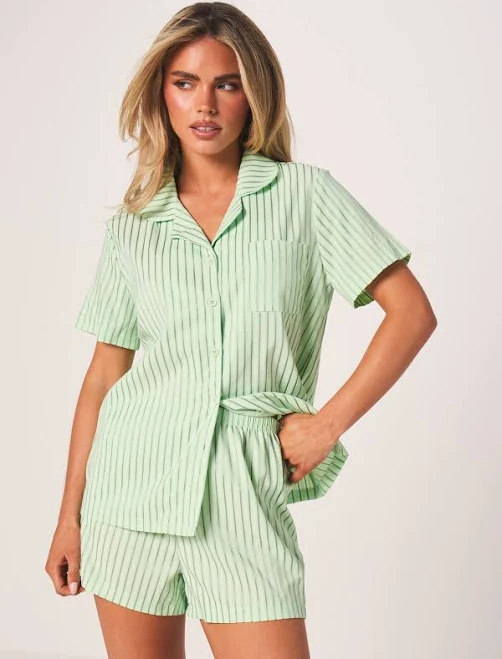 matching set Missguided Woven Stripe Collared Button Down Shirt and Shorts Set missguided $16.28