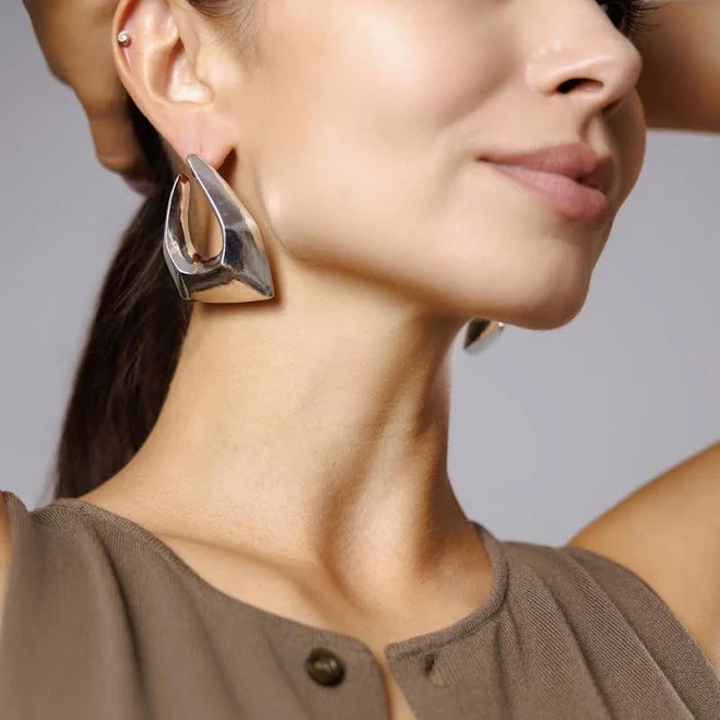 accessory Modern Geometric Chunky Silver Earrings Etsy - Seller $24.66