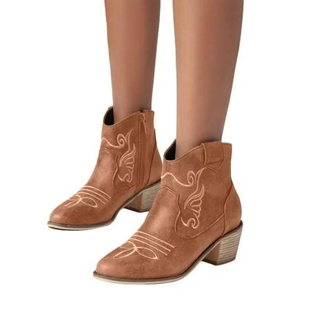 shoes Mostsola Women's Pointed Toe Stacked Heel Suede Cowboy Boots Walmart - Mostsola $37.11