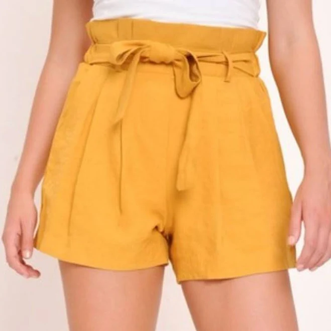 shorts Mustard Yellow Paper Bag Short High Waisted Tie Waist Shorts - New Women | Color: Yellow | Size: M Mercari $21