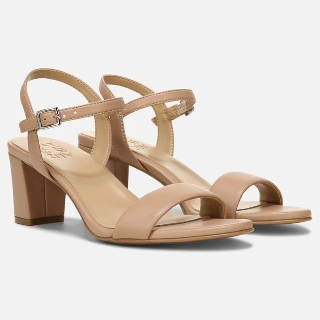 shoes Naturalizer Bristol Dress Sandals, Barely Creme Faux Leather Fabric, 8.5 Wide | Almond Toe, Block Heels Naturalizer $99.99