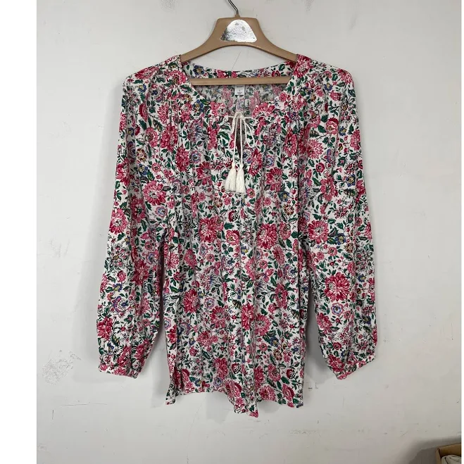 top Old Navy Floral Tassel Tie Peasant Blouse Pink Green White Large Long eBay - ncmom04 $22.91