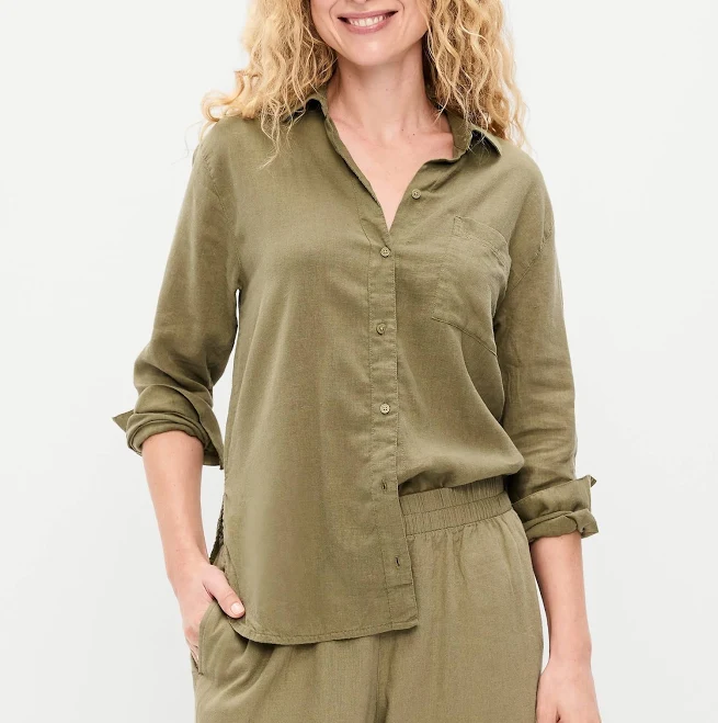top Old Navy Women's Linen-Blend Loose Button-Down Shirt Old Navy $44.99