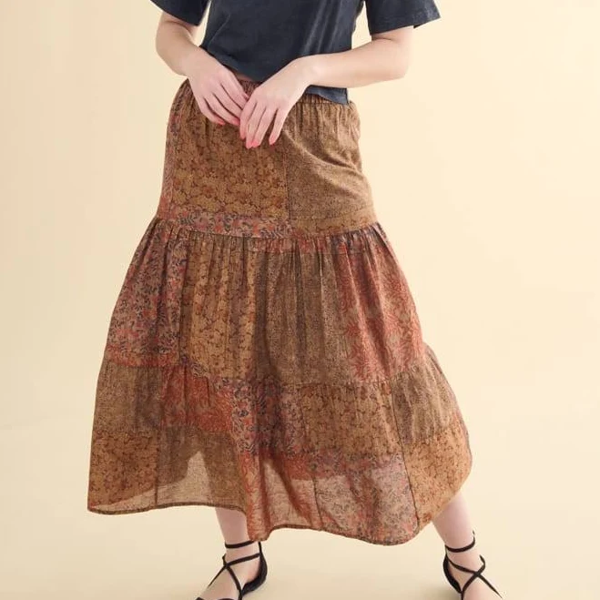 skirt Patchwork Tiered Maxi Skirt Earthbound Trading Company $26.96