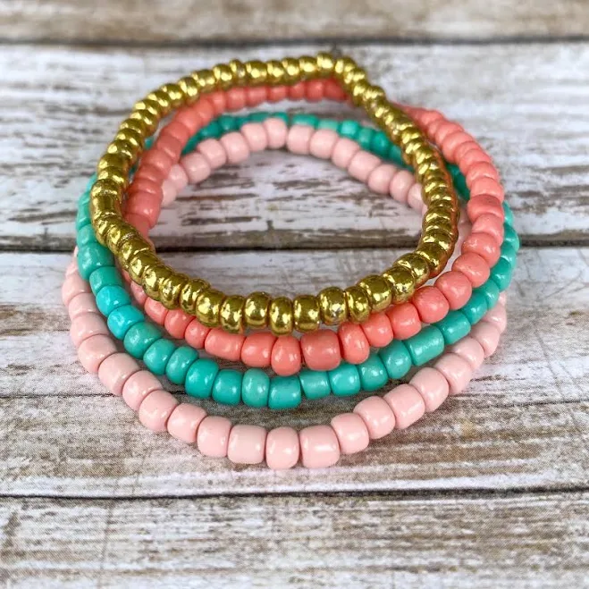 accessory Peach and Coral Seed Bead Bracelet Etsy - Seller $10