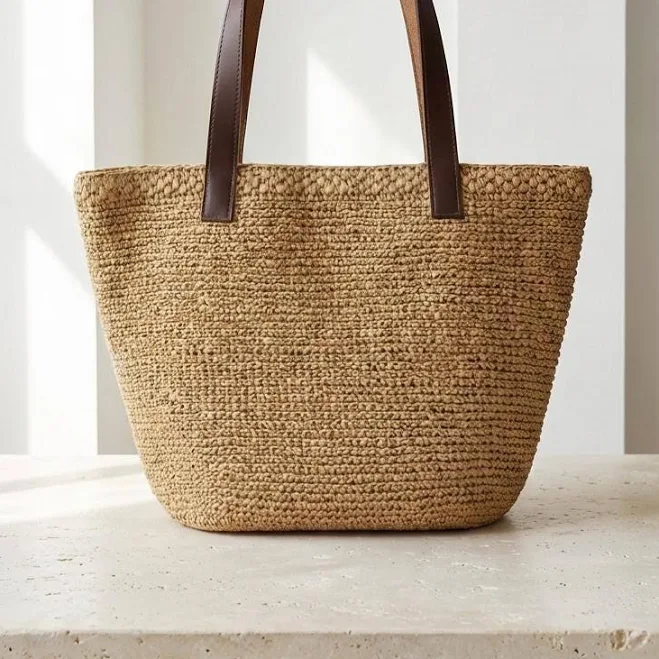 bag Pora Atelier Raffia and Leather Tote Bag Etsy - Seller $171.75