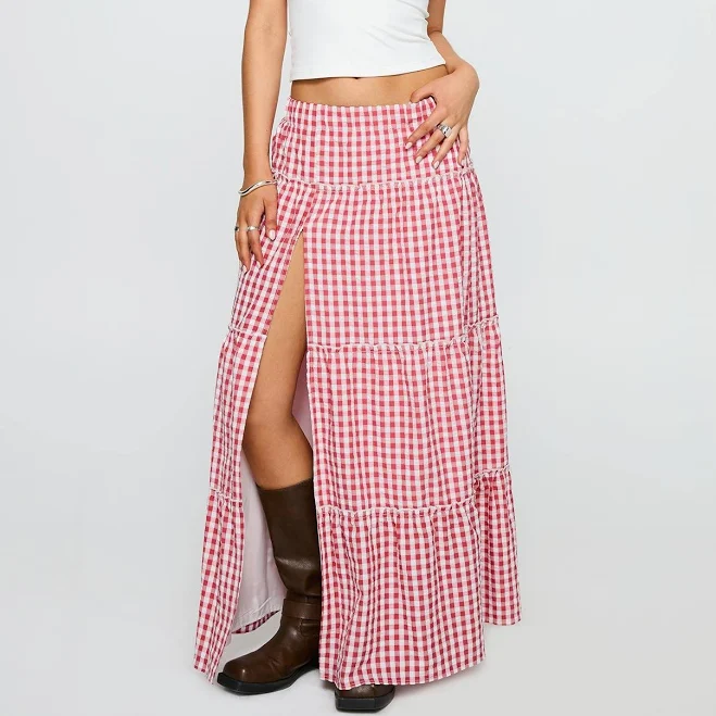 skirt Princess Polly Ilaina Tiered Check Maxi Skirt Princess Polly US $23