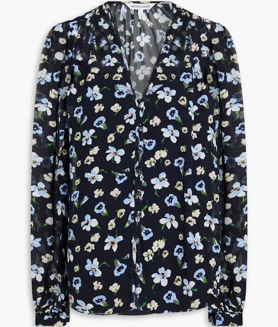 top Veronica Beard Alec Floral Blouse in Navy Multi THE OUTNET $202