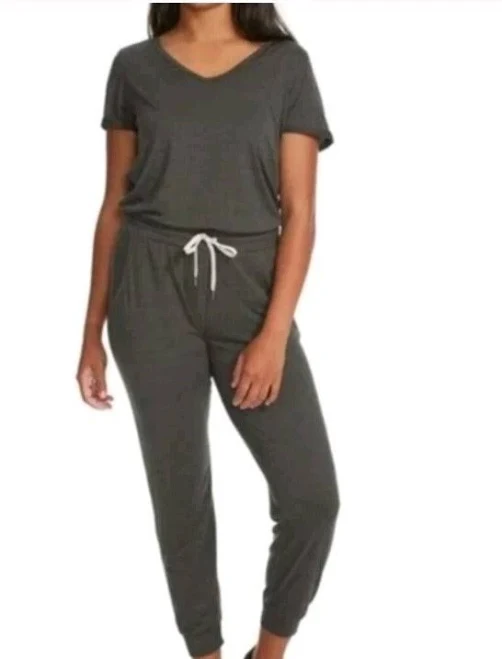 jumpsuit Vuori Charcoal Knit Cotton Blend Short Sleeve Drawstring Jumpsuit eBay $98
