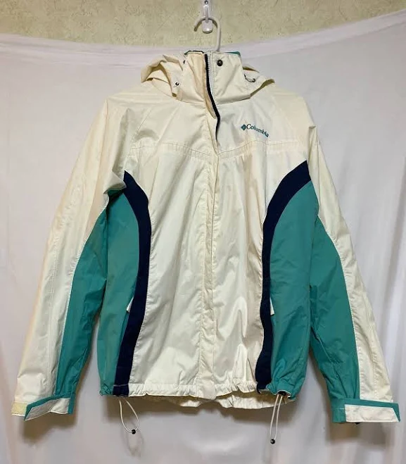 outerwear Women’s Columbia White Teal Waterproof Hooded Windbreaker Jacket Sz M eBay $26.99