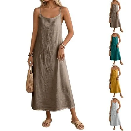 dress Women's Casual Sleeveless Cotton Linen Camisole Dress Walmart - Haiju li $10.98