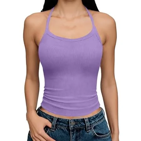 crop top Women's Cropped Ribbed Knit Halter Tank Top Walmart - Fashion Outfits For You $6.18