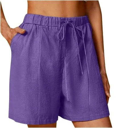 shorts Women's High Waist Cotton Linen Shorts with Pockets Walmart - UAMVSH Stores $8.98