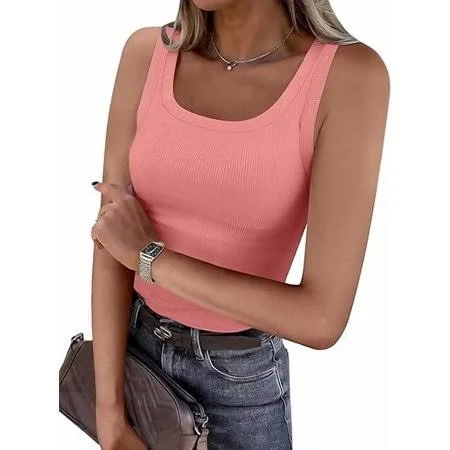 top Women's Ribbed Fitted Scoop Neck Tank Top Walmart - ANRABESS FASHION $12.99