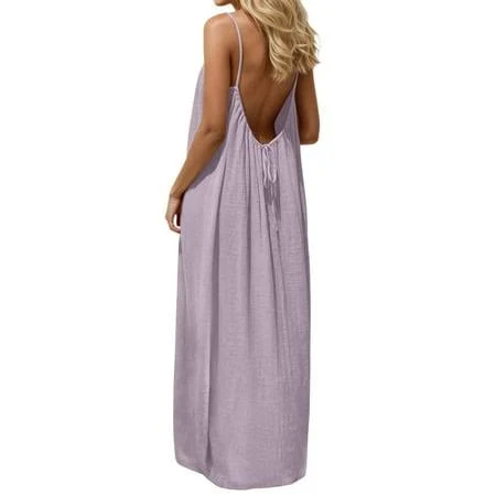 dress Wulmleo Women's Backless Cami Dress for Sleeveless Spaghetti Strap Dresses Summer Dress Light Walmart - WULMLEO $16.99