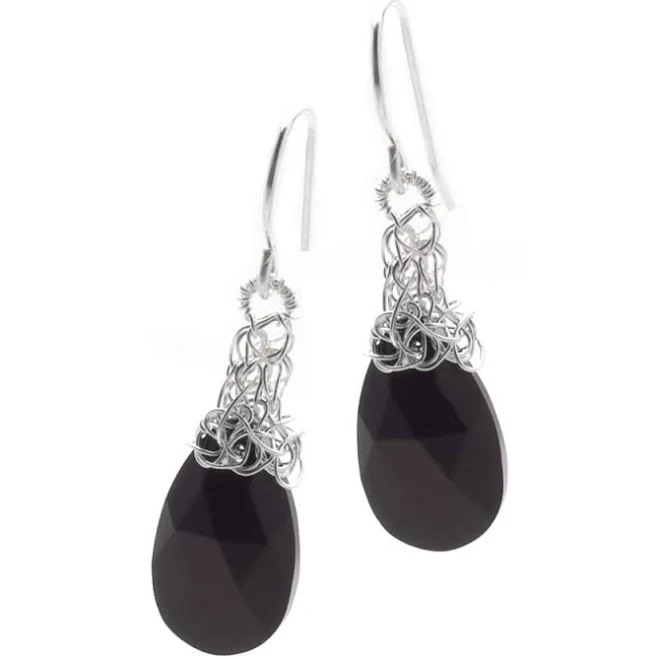 accessory Yoola Black Onyx Silver Crystal Earrings YoolaDesign $51.7
