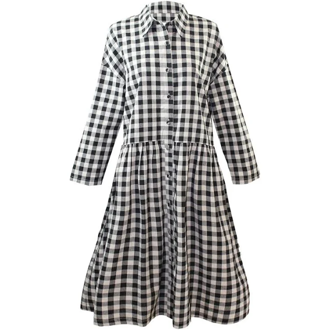 dress Zenzee Cotton Linen Gingham Shirt Dress Wolf & Badger $150