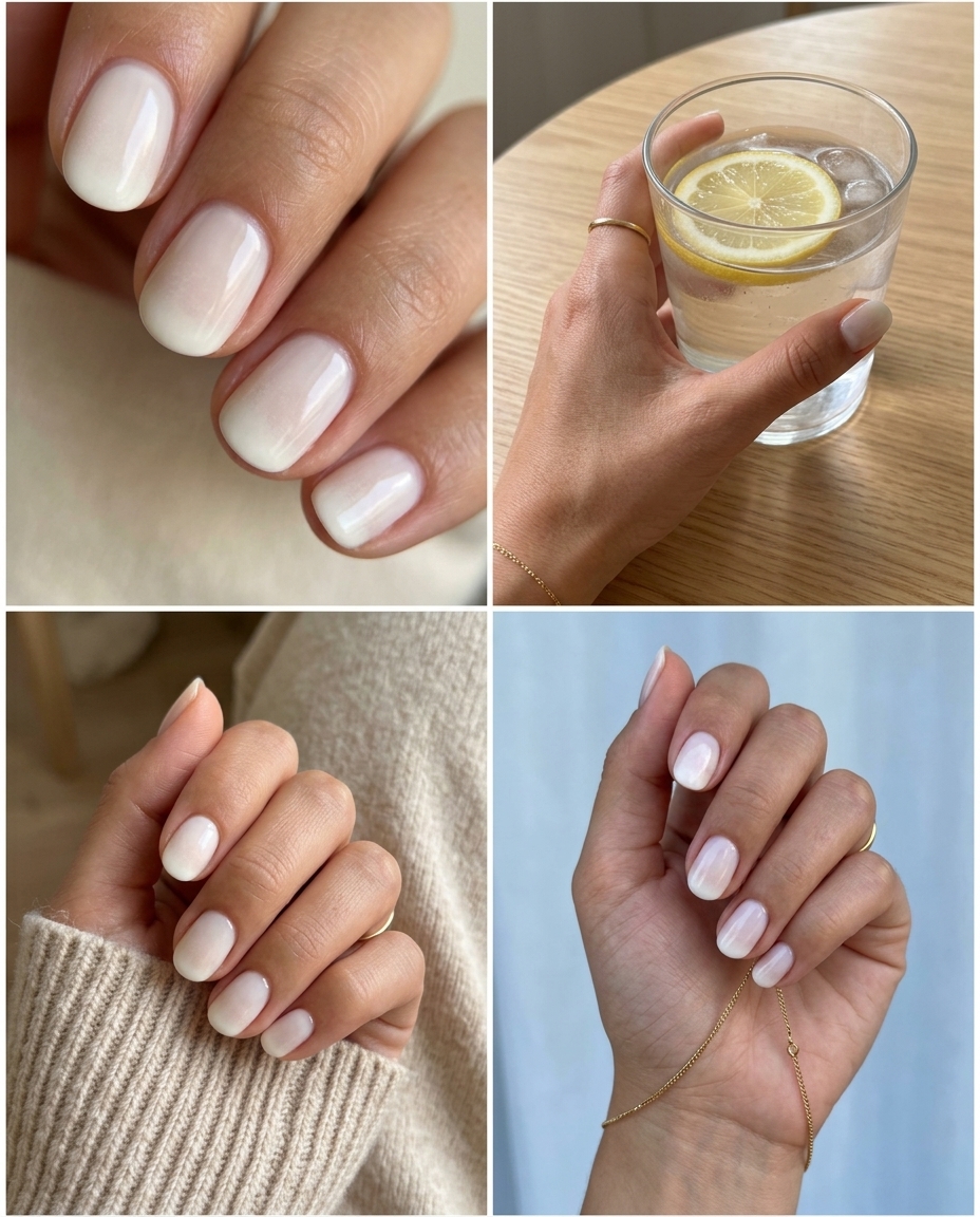 Simple short summer nails 2026: Ivory Airbrush Whisper, ethereal sheer ivory gradient.