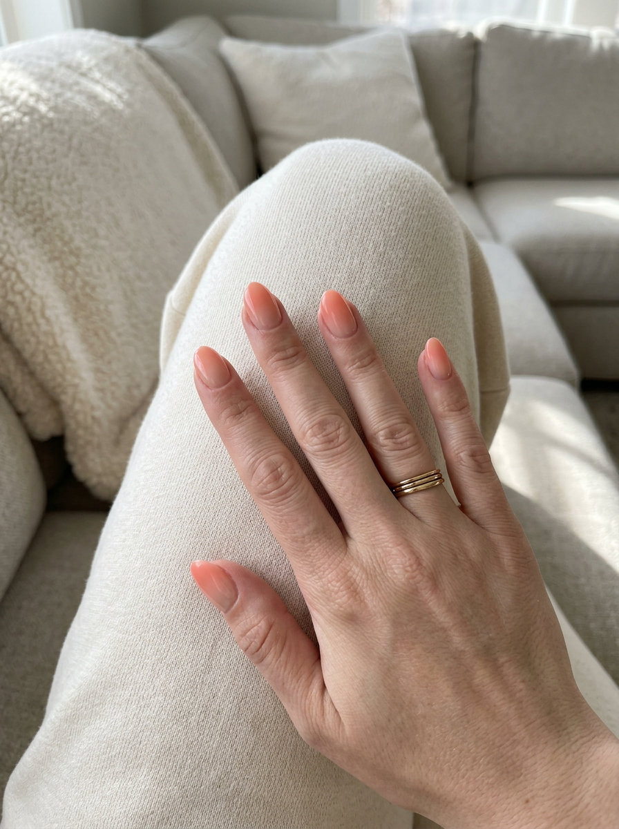 Simple short summer nails 2026: Soft Coral Gradient Flow, sophisticated peachy coral blend.