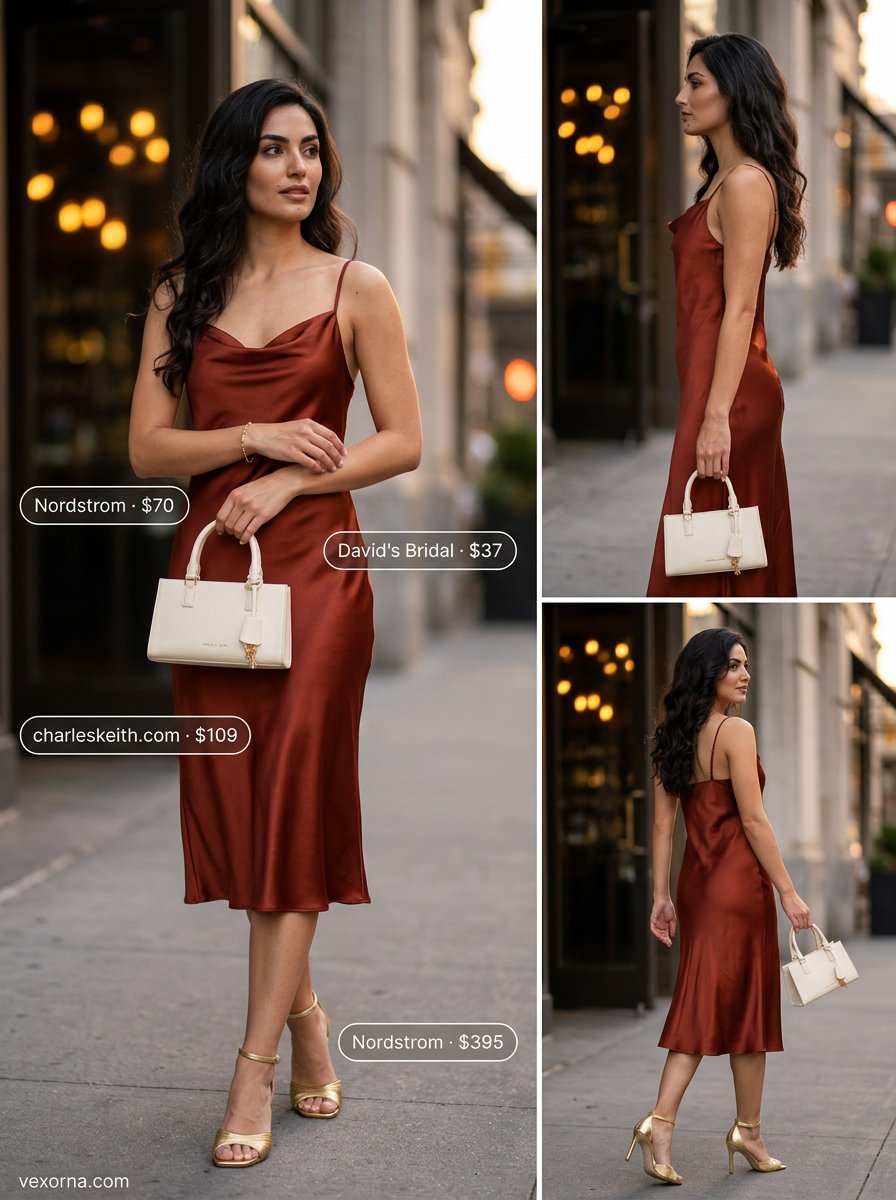 Summer Barcelona Outfits for Women 2026: Coral slip dress for evening drinks.