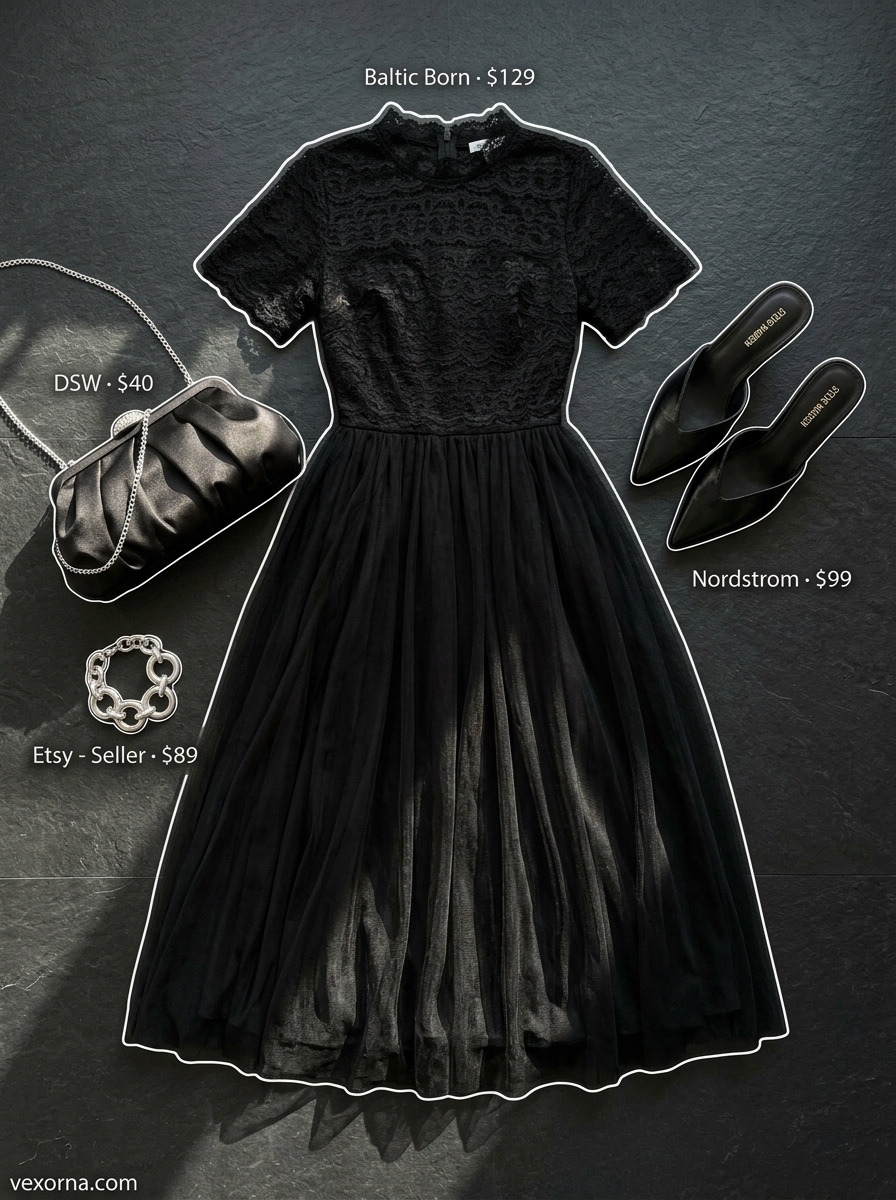 Summer Barcelona Outfits for Women 2026: Black lace midi dress for elegant evening dinners.