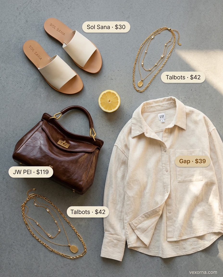 Summer Barcelona Outfits for Women 2026: Cream linen set for relaxed sightseeing and lunch.