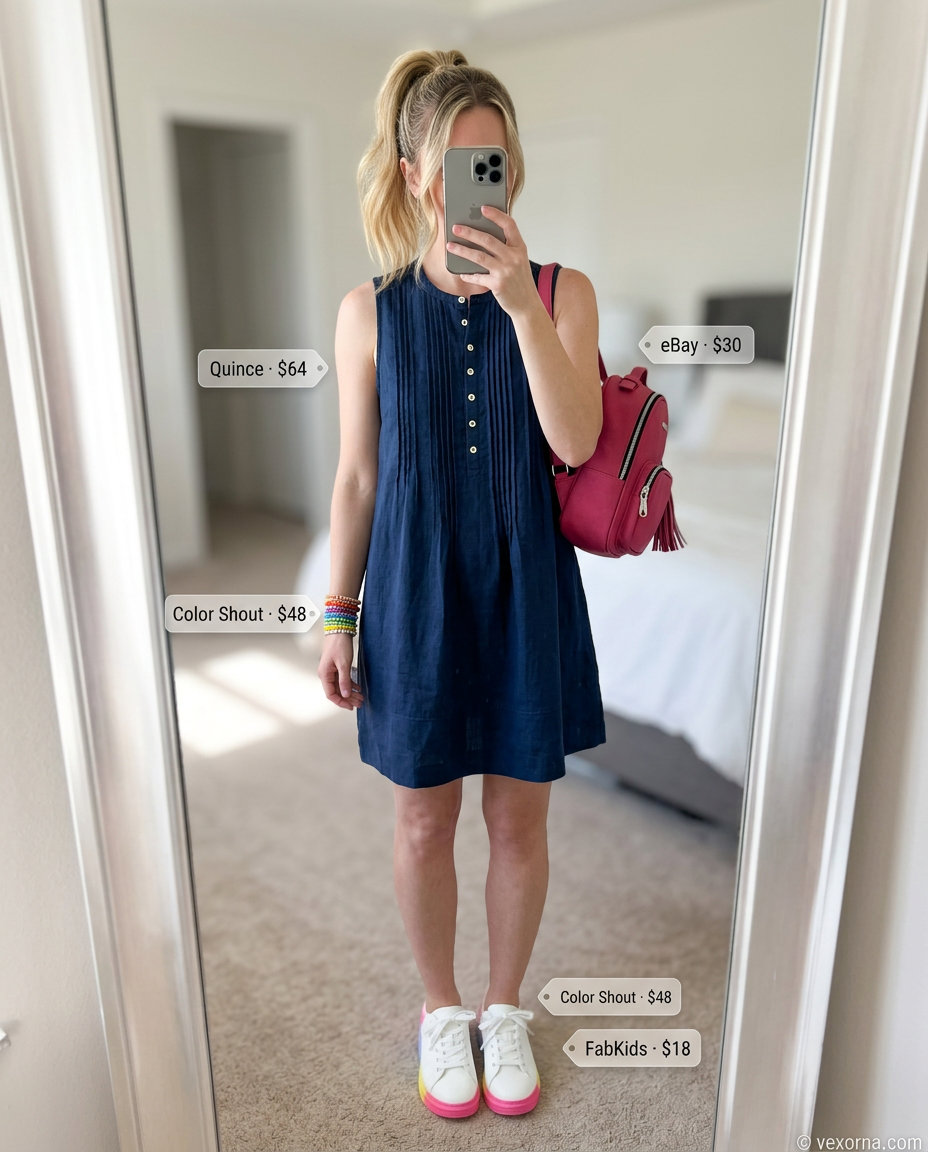 Summer Dopamine Dressing Outfits 2026: Retro denim mini skirt with colorful platform sneakers.