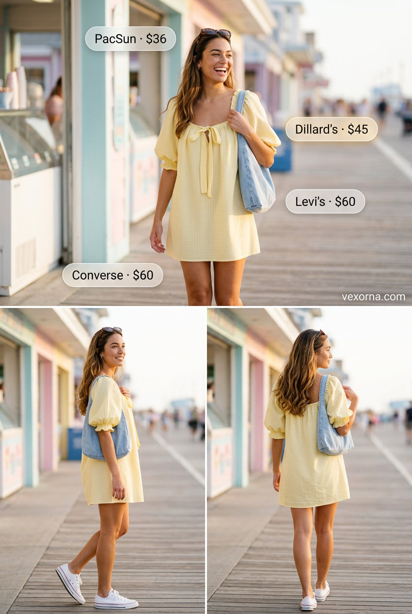 Bright yellow gingham mini dress for women, perfect for casual days and summer brunch in 2026.
