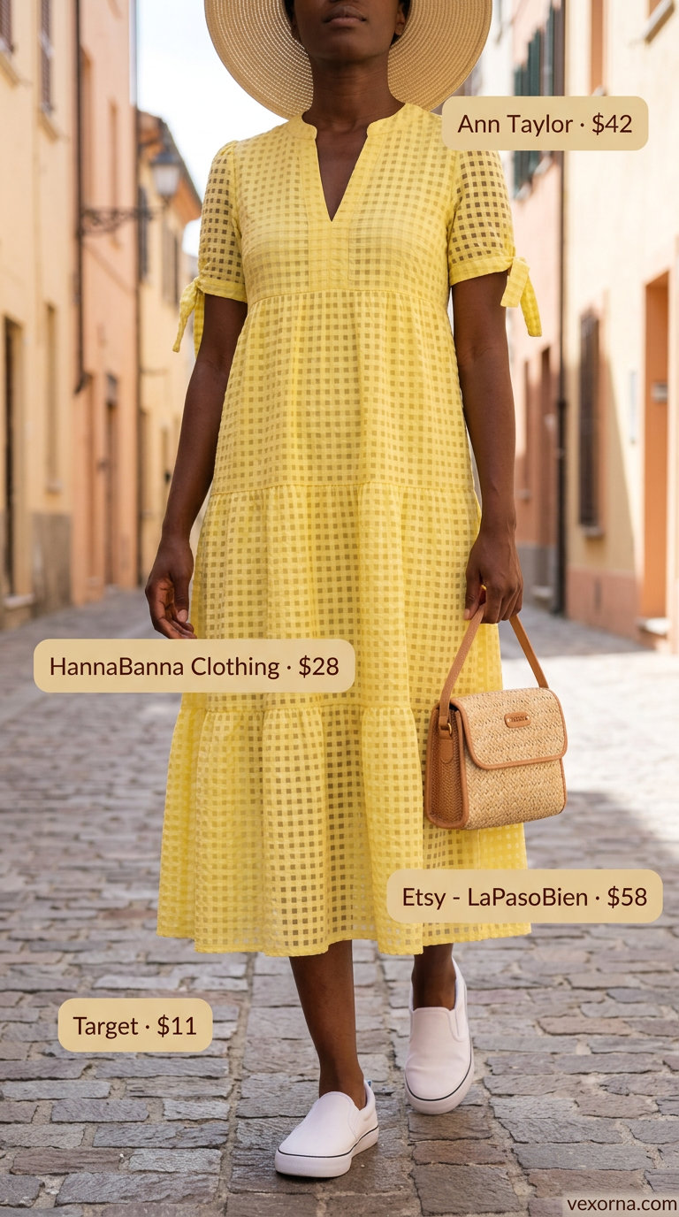 Yellow gingham sundress for women, perfect for beach days and coastal town visits in 2026.