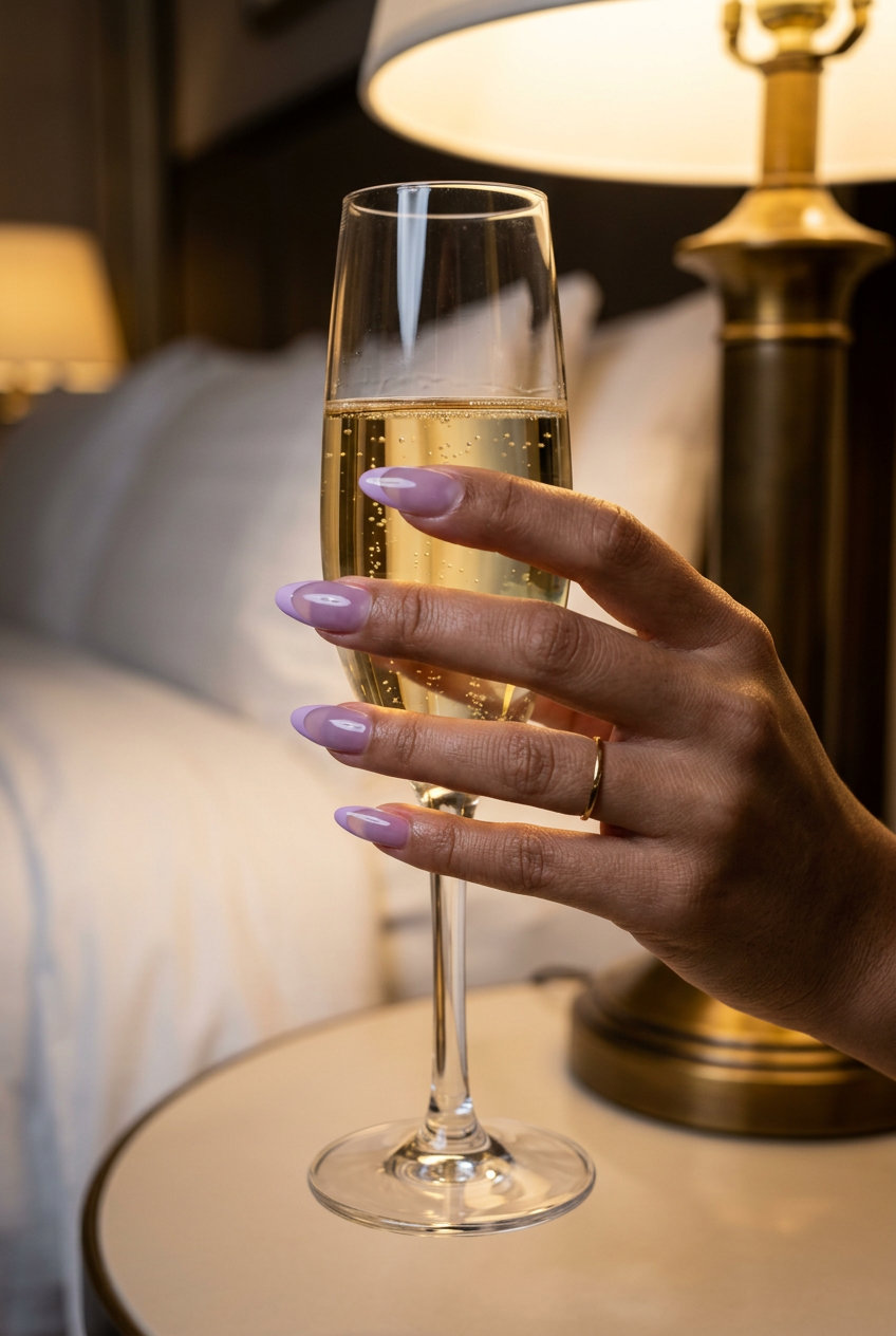 Lavender Jelly French Nails 2026: Romantic Date Night Lavender haze jelly French nails for a romantic date night outfit. Whimsical sheer lavender with lilac tips.