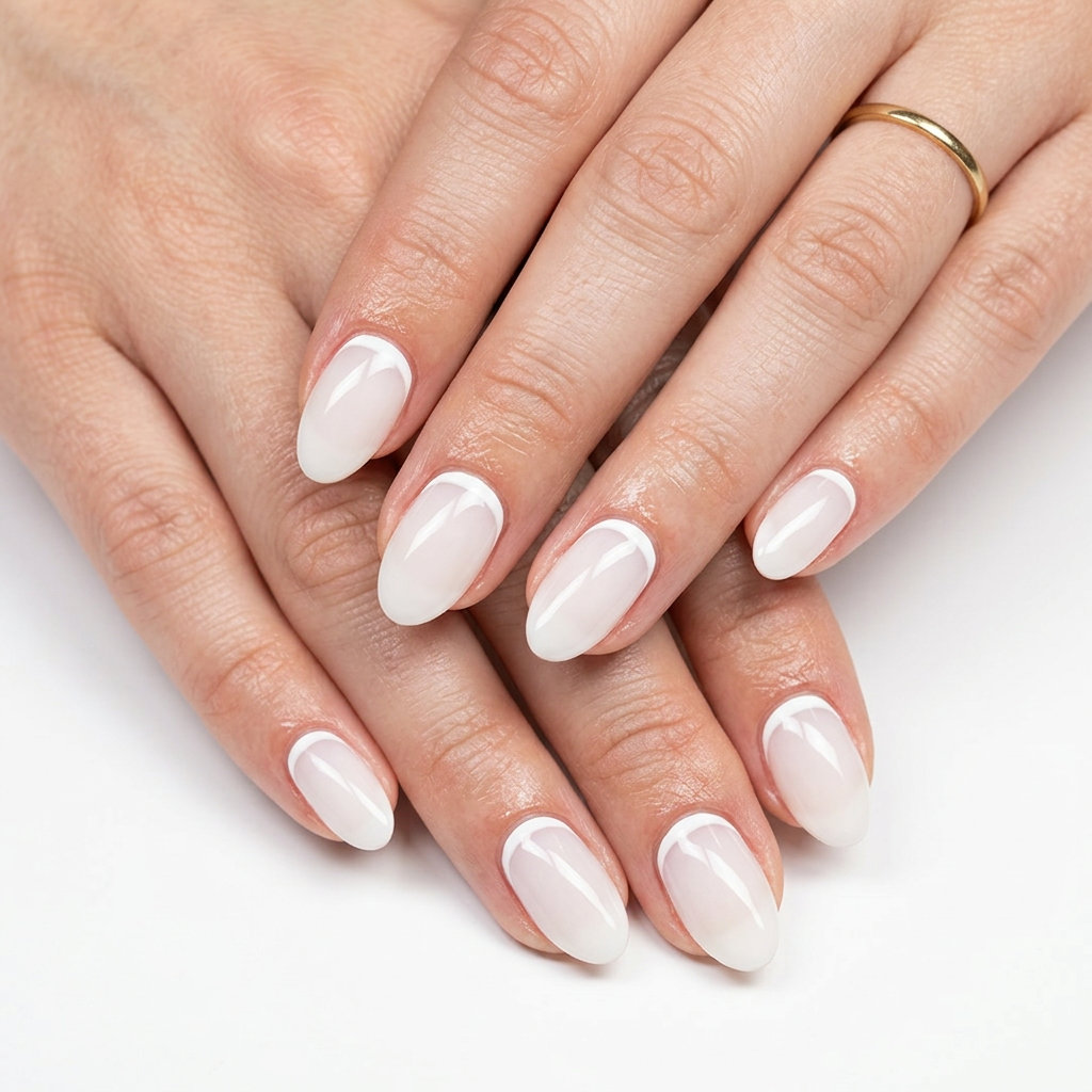 Milky White Cuticle French Nails 2026: Polished Milky white cuticle French nails for summer nails colors 2026: clean, polished look on short nails.