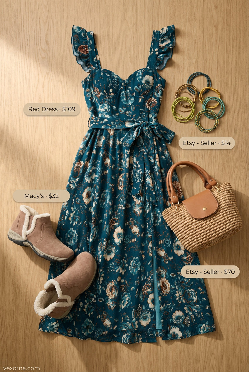 Bohemian multi-color floral maxi dress for summer sunset dinner 2026, free-spirited and relaxed.
