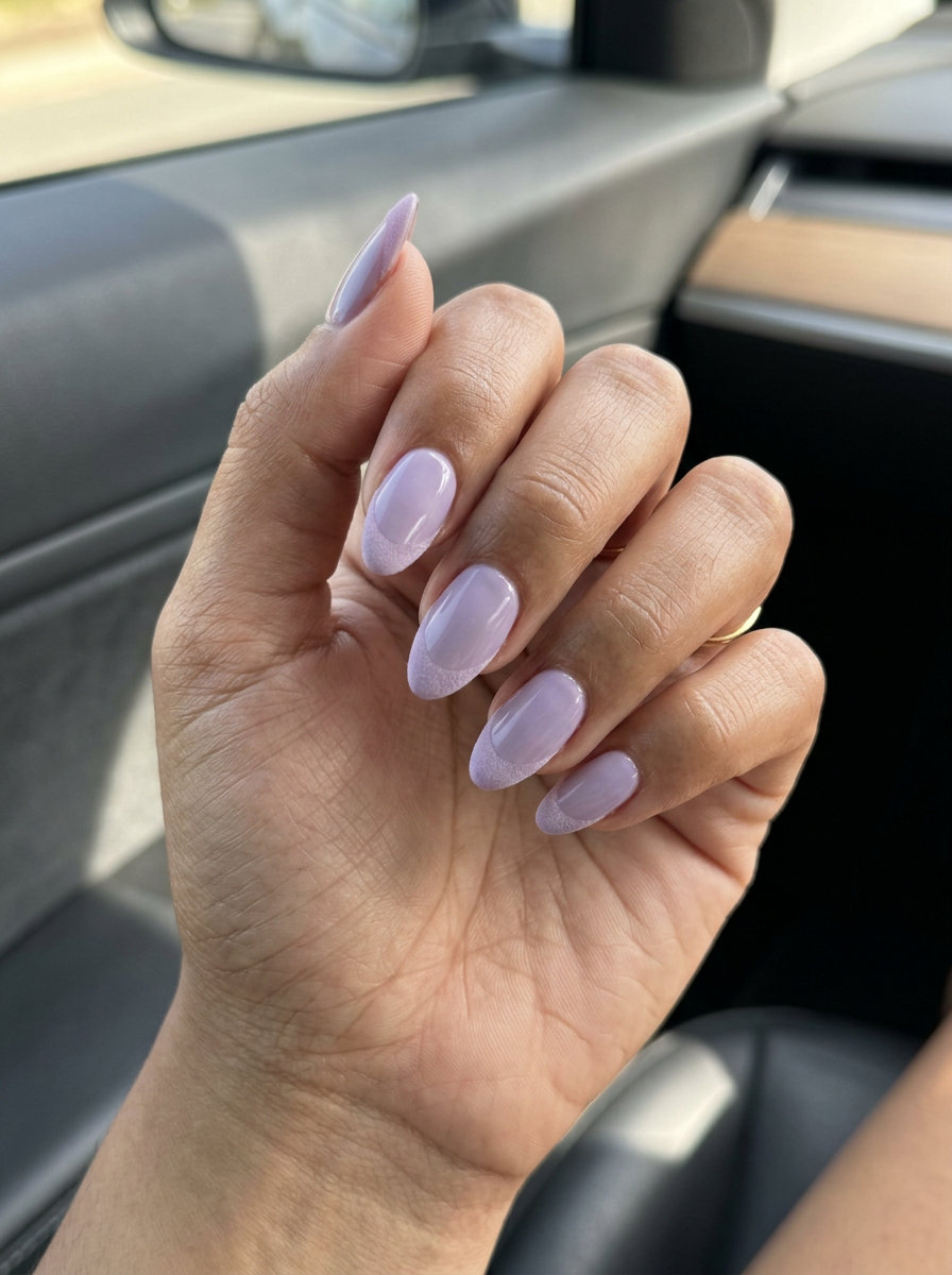 Velvet Lavender French Nails 2026 Velvet Lavender Dream French nails with soft lavender and matte grey tip for summer vibes nails 2026.